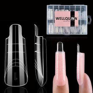 Square (Sculpted) Poly Gel Dual Nail Forms, Medium Long Reusable Full Cover Acrylic Builder Solid Hard Gel Polygel Extension Nail Molds 14 Sizes 140 Pcs, Set for Salon & DIY