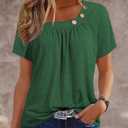 Womens Summer Tops Short Sleeve Asymmetrical Neck T Shirts with Buttons (XX-Large, 06-green)