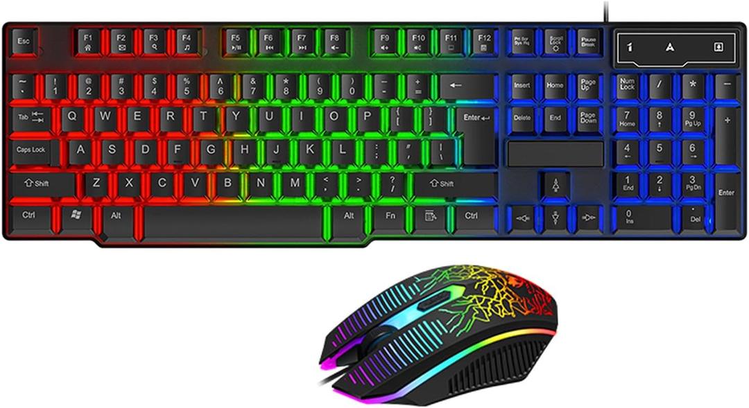 Guiheng Gaming Keyboard and Mouse Set, 2 in 1 Bundle Wired LED Rainbow Backlight for Laptop, PC Gamers, Xbox, PS4 and Work- Black