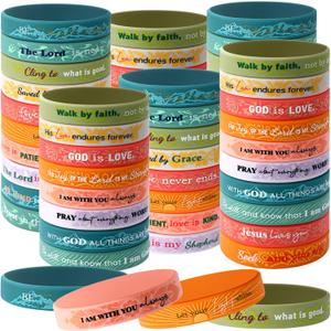 80 Pcs Christmas in July Rubber Bible Verse Bracelets Religious Silicone Christian Jesus Wristbands Bulk Christmas Party Gifts for Men Women Kids