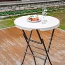 pollilar Cocktail Table 28in Portable Folding Bar Height Table, Compact Round High Top Plastic & Steel Bistro with Removable Legs, for Indoor Outdoor RV Patio Catering Parties Commercial Events-White