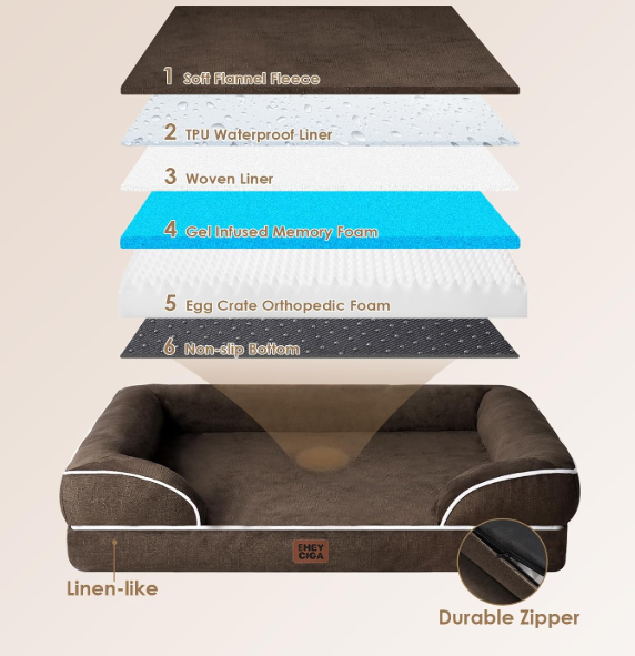EHEYCIGA Orthopedic Small Dog Bed, Waterproof Memory Foam Washable Pet Beds | Non-Slip Bottom and Egg-Crate Foam Medium Pet Couch Bed with Washable Removable Cover, Brown