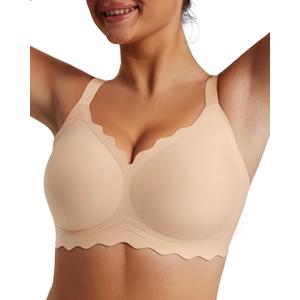 Womens Full Coverage Wire Free Bra - Plus Size Bras with Support and Lift Scalloped Everyday Comfort Bralettes (X-Large, Nude)