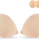 Niidor Strapless Bras for Women Sticky Bra Push Up Invisible Backless Bra with Nipple Covers Nude