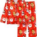 Sylfairy Satin Pajamas for Girls Silky Button-Down Sleepwear Unicorn Nightwear Loungewear PJS Clothes Set Gifts for Kids (5-6 Years, Father Christmas)