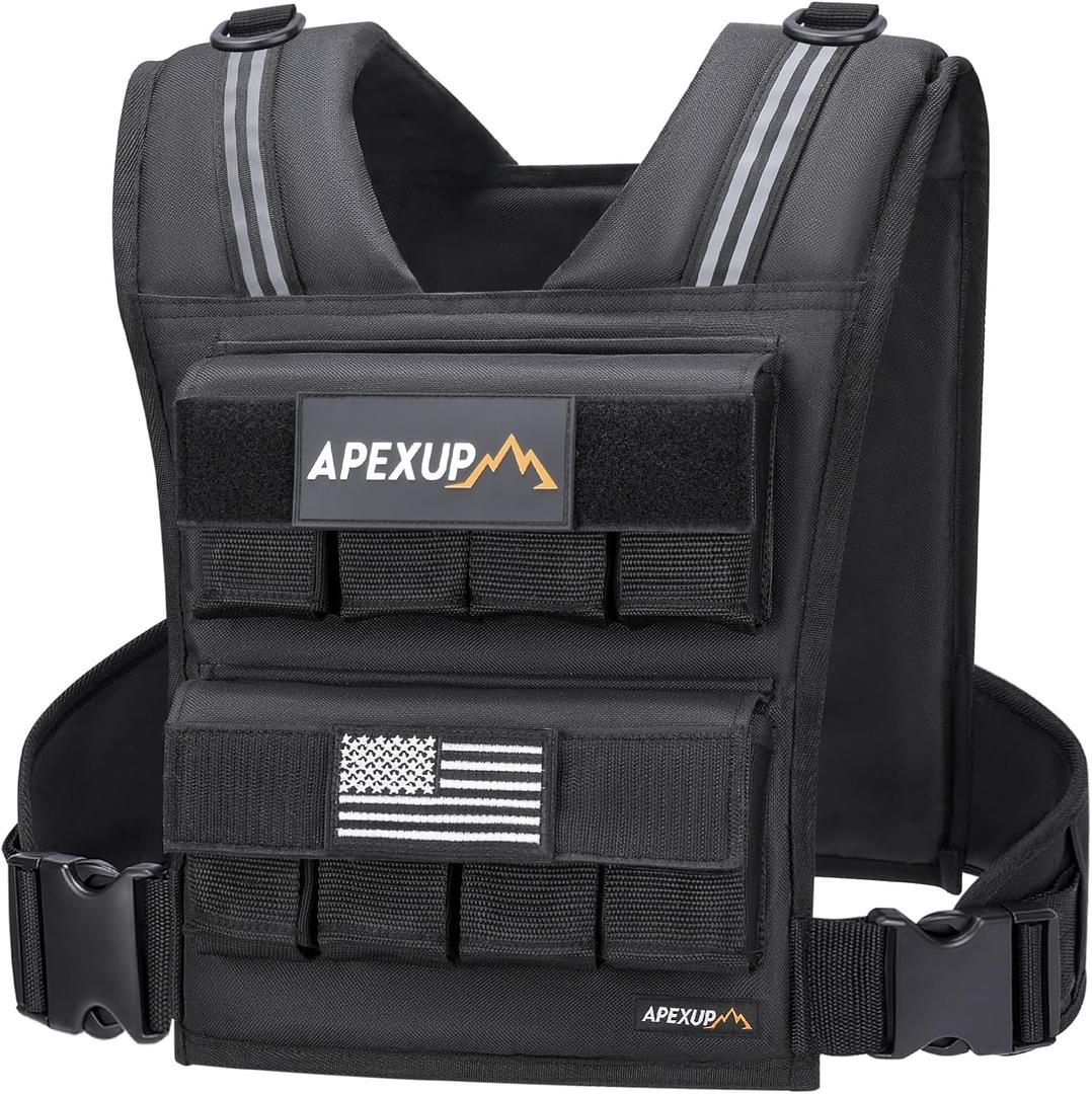 APEXUP Empty Adjustable Weighted Vest Men, 40lbs Weight Vest Woman Workout Vest for Strength Training (Cast Iron or Sandbags are Not Included)