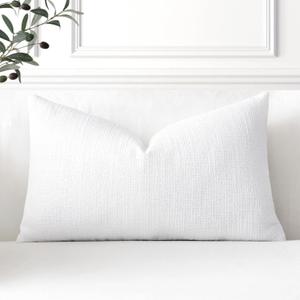 OTOSTAR Linen Throw Pillow Cover Set of 1 Decorative Lumbar Pillowcases Cushion Covers 12x20 Inch for Home Decor Sofa Bedroom Car 30 x 50CM Pure White