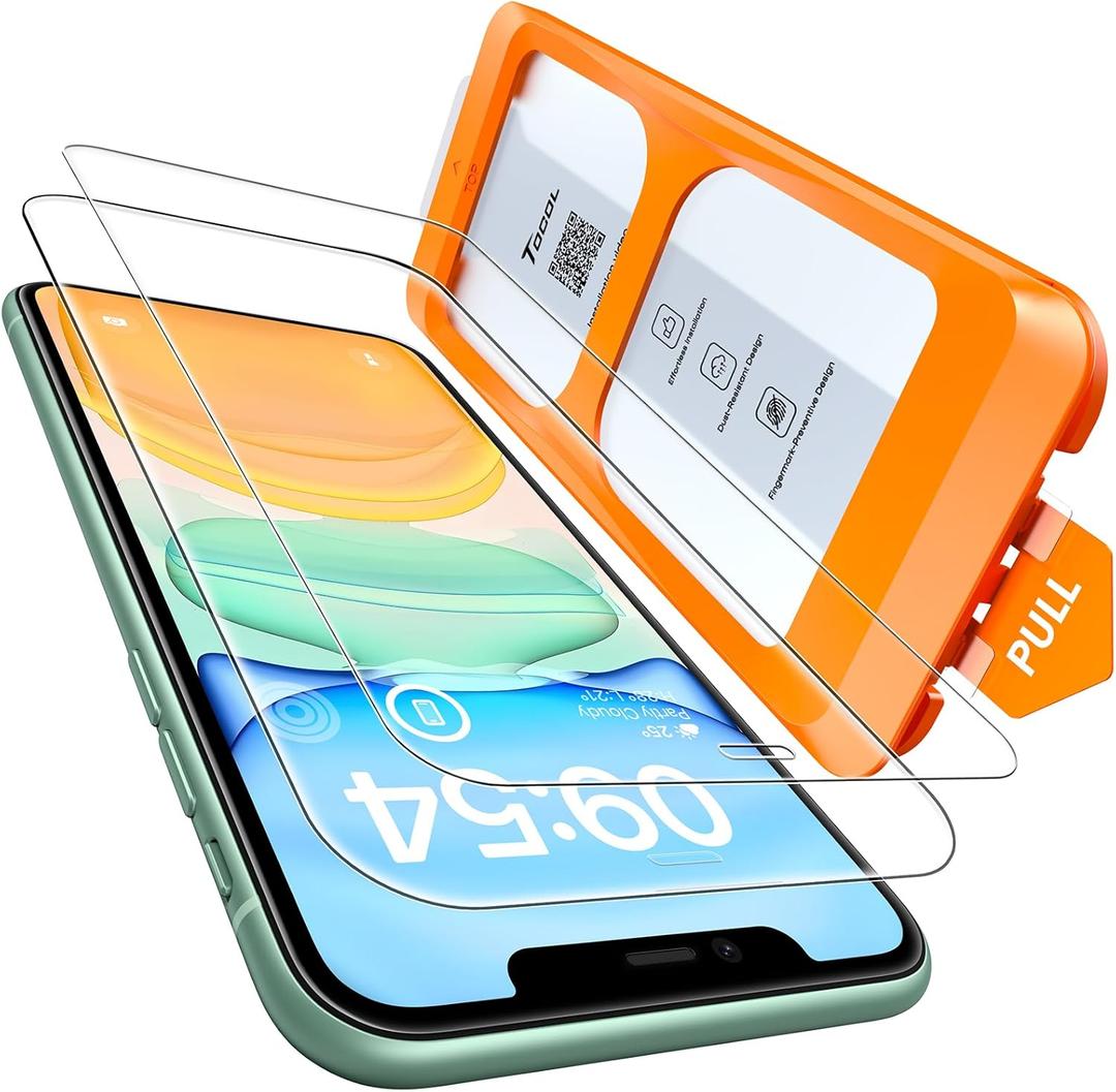 TOCOL for iPhone 11 / iPhone XR Screen Protector 9H Hardness Military Grade Shatterproof HD Tempered Glass Full Coverage Easy Installation Case Friendly 2 Pack | HD, Tempered Glass, Full Coverage, Anti-Fingerprint, Easy Installation (Clear)