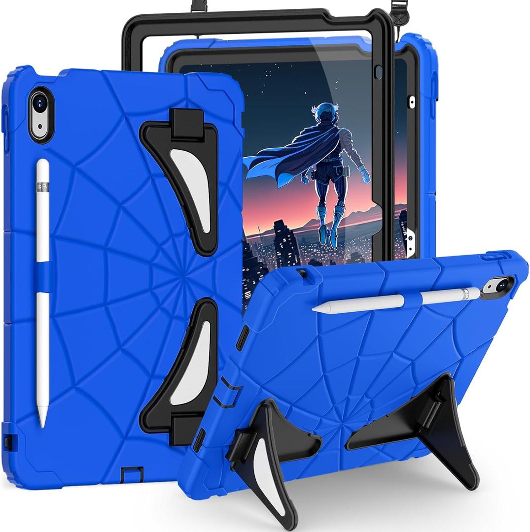 Case for iPad 11-inch A16 11th /iPad 10th Generation 10.9 Inch,10th Generation i Pad Case with Screen Protector Pencil Holder,Heavy Duty Shockproof for i Pad 10.9 Cases, Blue/Black