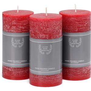 3x6 Inch Red Pillar Candles Set of 3, Christmas Candles Unscented Red Pillar Candles, Dripless Candles Long Burn Time for Wedding, Christmas Decor and Home Decor, Xmas Dinner Table Decor
