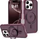 for iPhone 16 Pro Case with 360 Rotatable Magnetic Ring Stand [Compatible Mag-Safe] [Military Grade Protection] Translucent Matte Phone Cases for Women Men 6.3'', Wine Red