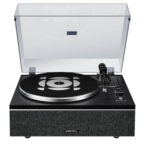 Qlearsoul ONE-S Vinyl Record Player with Bluetooth Input/Output, All-in-One Vintage Turntable Built in Speakers, Phono Preamp & DSP, AT-3600L Cartridge, 33/45 RPM (Walnut Color)