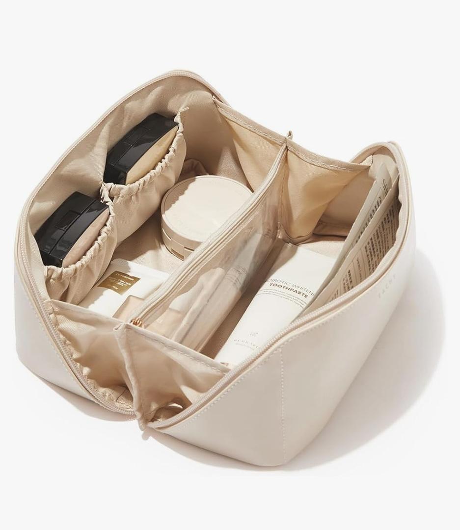 EACHY Travel Makeup Bag,Large Capacity Cosmetic Bags for Women,Waterproof Portable Pouch Open Flat Toiletry Bag Pattern Makeup Bag