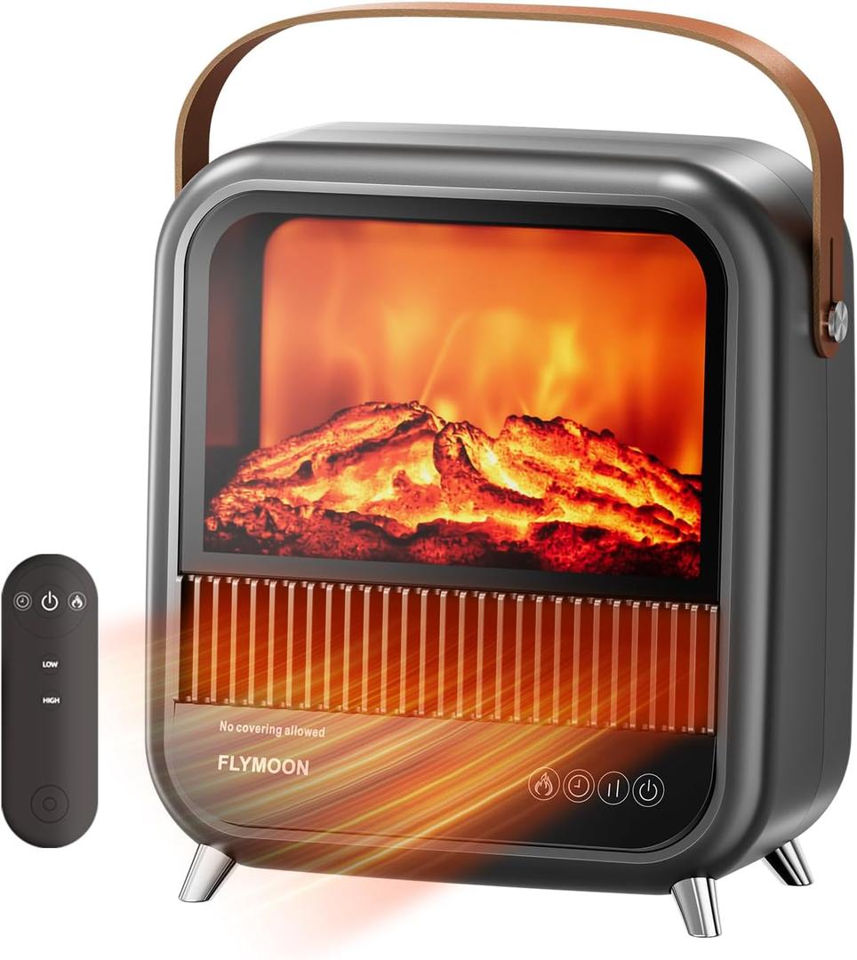 FLYMOON 11.8 Electric Fireplace Heater, Fireplace Heater with 3D Different Flame Effects, 750/1200W, Timer, Electric Fireplace Heaters with Overheating & Tip-Over Protection, Indoor Fireplace