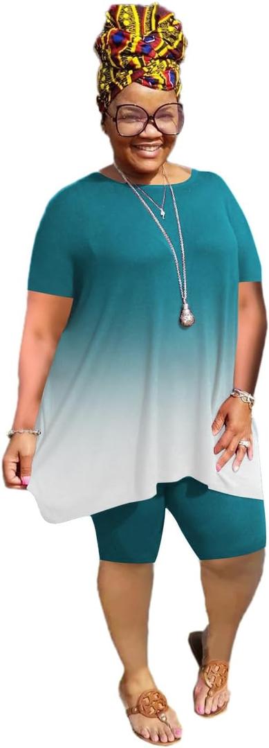  YeGine Women Plus Size 2 Piece Outfits Casual Short Sleeve Tunic Tops Shorts Sets Summer Oversized Tshirts Shorts Sweatsuits, 4XL