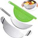 3pcs Stainless Steel Pot Strainer, Crescent Pasta Strainer Fits up to 9" Pots for Noodles, Fruit, Veggies