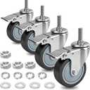 AAGUT 4 Inch Brake Stem Casters 1/2"-13x1-1/2, Swivel Stem Wheel, Replacement Caster Wheels Heavy Duty for Wire Shelving Racks Set of 4