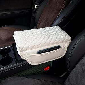 Center Console Cover for Tesla Model 3 2017-2022 2023 2024 or Model Y 2020-2022 2023 2024 Armrest Cover Cushion Pad PU Leather Armrest Seat Box Protector Accessories with Pockets Storage Bag (white)
