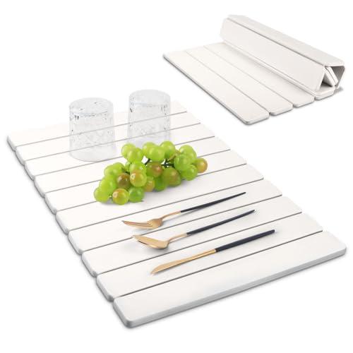 Upgraded Stone Dish Drying Mat Quick Dry Leakproof, 24x16 Large Drying Matt Kitchen Counter Decor, Collapsible Dish Mat Drying Kitchen Mat, Diatomaceous Earth Stone Bath Mat for Bathroom RV Essentials