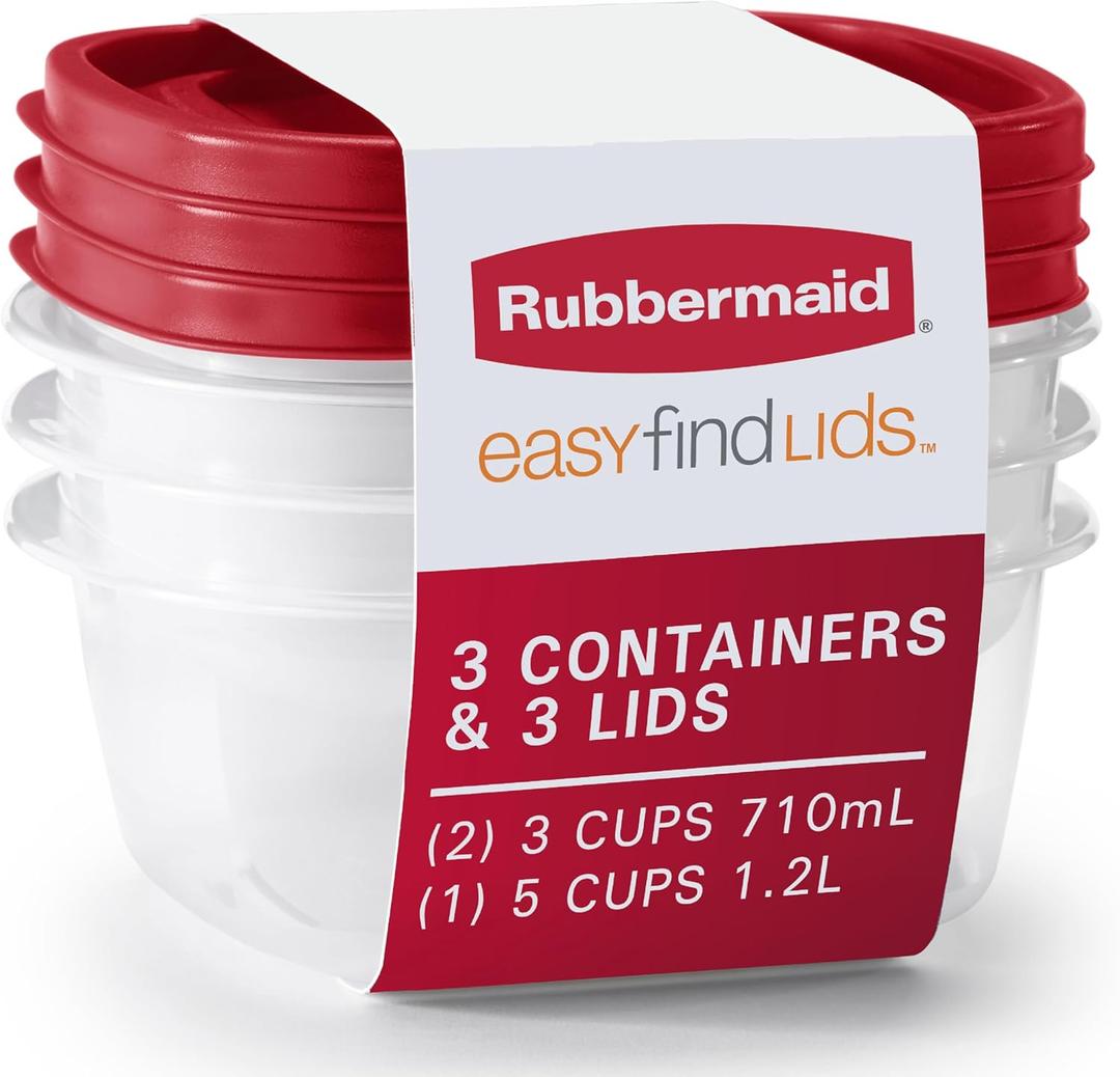 Rubbermaid EasyFindLids Food Storage and Organization Containers, 3-Pack, Racer Red, BPA-Free, Microwave & Dishwasher Safe (6 Piece)