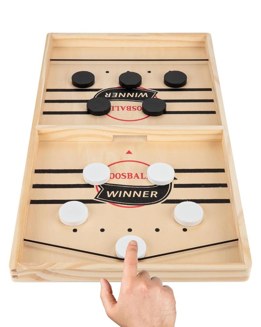 Fast Sling Puck Game - Wooden Hockey Table Board Game with Spare Parts | Indoor 2 Player Tabletop Fast-Paced Slingshot Battle for Adults, Kids & Family Night or Friends Party | Large Size Fast Sling Puck Game - Wooden Hockey Table Board Game with Spare Parts | Indoor 2 Player Tabletop Fast-Paced Slingshot Battle for Adults, Kids & Family Night or Friends Party | Large Size