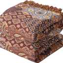 Boho Throw Blanket for Couch Sofa Bed, 100% Cotton Woven Quilt with Tassel 60x80, Super Soft Muslin Blanket with Patchwork Printed, Decorative Reversible Bed Blanket/Cover for All Seasons
