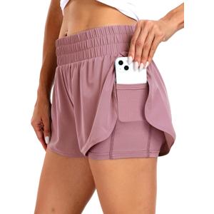 Haimont Women's Running Shorts 2 in 1 High Waisted Athletic Shorts with Drawstring Pockets 3" Compression Liner Shorts