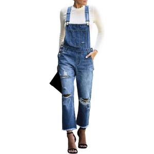 luvamia Women's Casual Stretch Adjustable Denim Bib Overalls Jeans Pants Jumpsuits (Large, B1 Nightfall Blue)