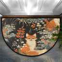 Vintage Fox Pattern Half Round Door Mat, Non-Slip Entrance Welcome Mat for Indoor Semi Circle Bathroom Floor Rugs Outdoor Mats House Entry Way Heavy Duty Doormat for Kitchen Living Room 36x24 Inch