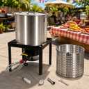 Barton 64Qt Turkey Deep Fryer w/High Pressure Burner All Purpose Aluminum 100,000 BTU Outdoor Boiler Roaster Clam Bake Crawfish Pot Boiling Lid Seafood Cajun Gas Stove Burner Stand Injector