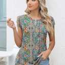 Kistore Women's Summer Casual V Neck Tank Tops Cap Sleeve Loose Fit Blouses Tunic Shirts (M)