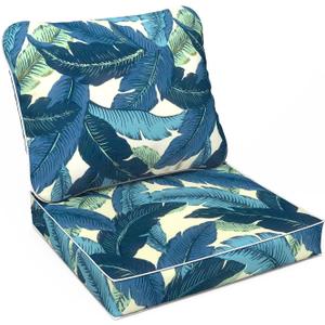 LVTXIII Outdoor Deep Seat Cushion 24"x24"x4" Patio Seat and Back Cushion Set Seasonal Chair Cushion for Dining Arm Chairs, Wicker Chairs and Garden Furniture Decoration, Swaying Palms Blue