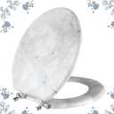 Round Marble Toilet Seat Natural Wood Toilet Seat with Zinc Alloy Hinges, Easy to Install also Easy to Clean, Anti-pinch Wooden Toilet Seat by Angol Shiold (Round, Gray)