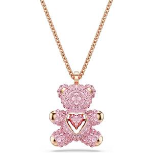 Swarovski Collier Teddy Bear Pendant Necklace Pink Crystals Rose Gold, Tone Finish Plaqué Or Rose