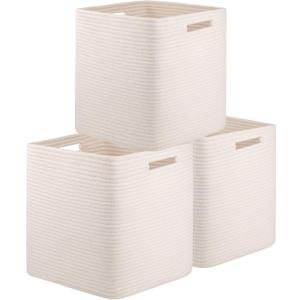 OIAHOMY Storage Cubes, 13 Inch Cube Storage Organizer, Collapsible Storage Bins, Baskets for Organizing, Storage Bins for Shelves-White, 3-PACK