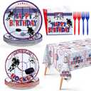 Grencian 98Pcs Hockey Party Supplies Ice Hockey Birthday Party Set Including Plates Napkins Forks and Tablecloth Disposable for Boys Kids' Birthday Hockey Fans Sports Games Themed Party Decoration