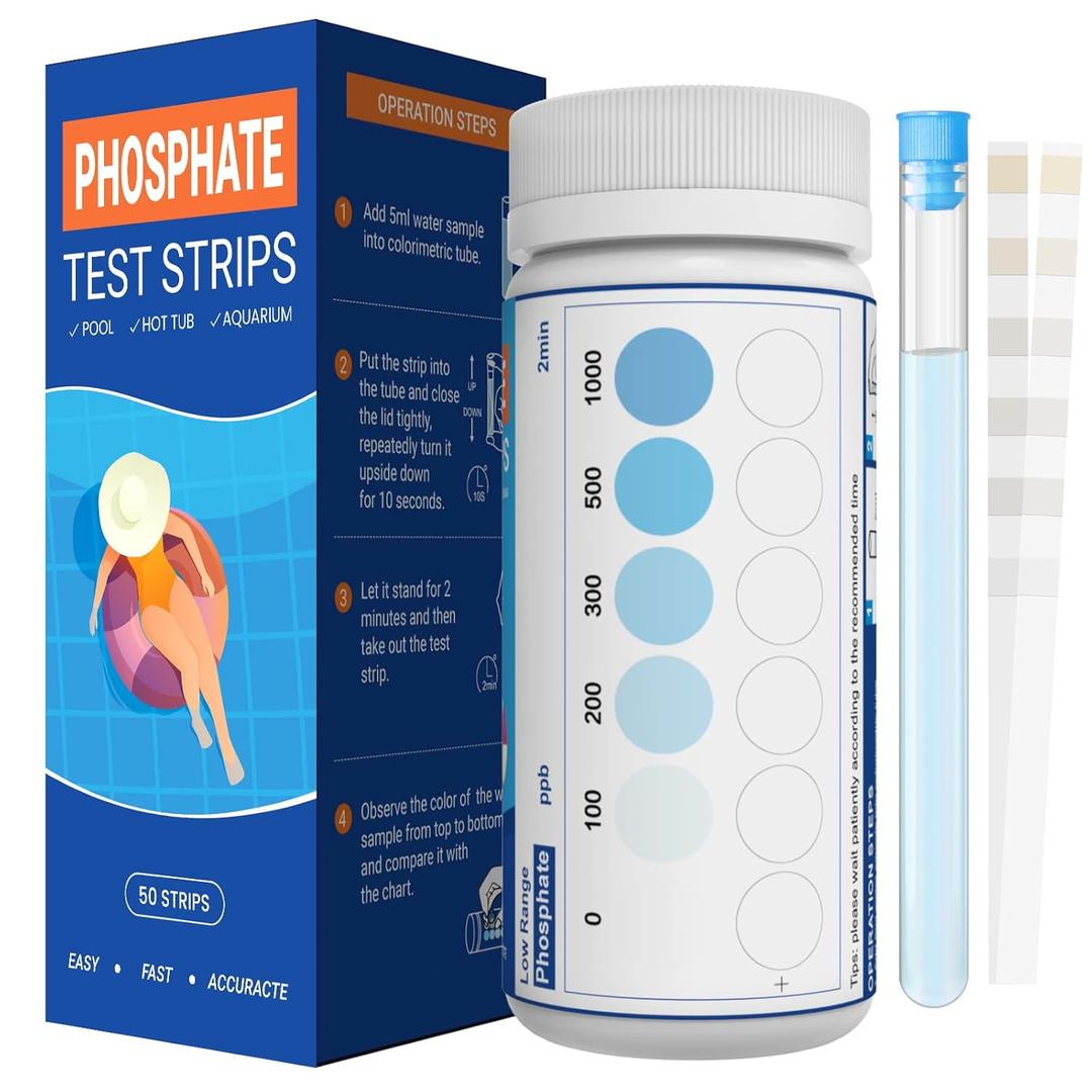 Phosphate Test Kit - Pool Phosphate Test kit-50 Counts Phosphate Test Strips for Swimming Pool, Spa, Hot Tub,Aquarium,Fish Tank- Phosphate Test kit for Freshwater,Saltwater Testing