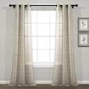 Lush Decor Farmhouse Textured Grommet Sheer Window Curtain Panel Pair, 38"W x 120"L, Neutral