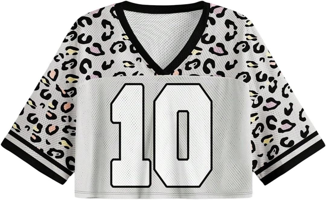 BEAUDRM Womens Leopard Print Short Jersey Shirts Half Sleeve Sports Streetwear (Gray, M)