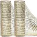 Ribbli 2 Rolls Champagne Gold Metallic Mesh Ribbon Champagne Gold Deluxe Foil Christmas Ribbon for Christmas Tree Wreath Swags Wedding Garland 10 inch x 30 feet(10Yard) Per Roll