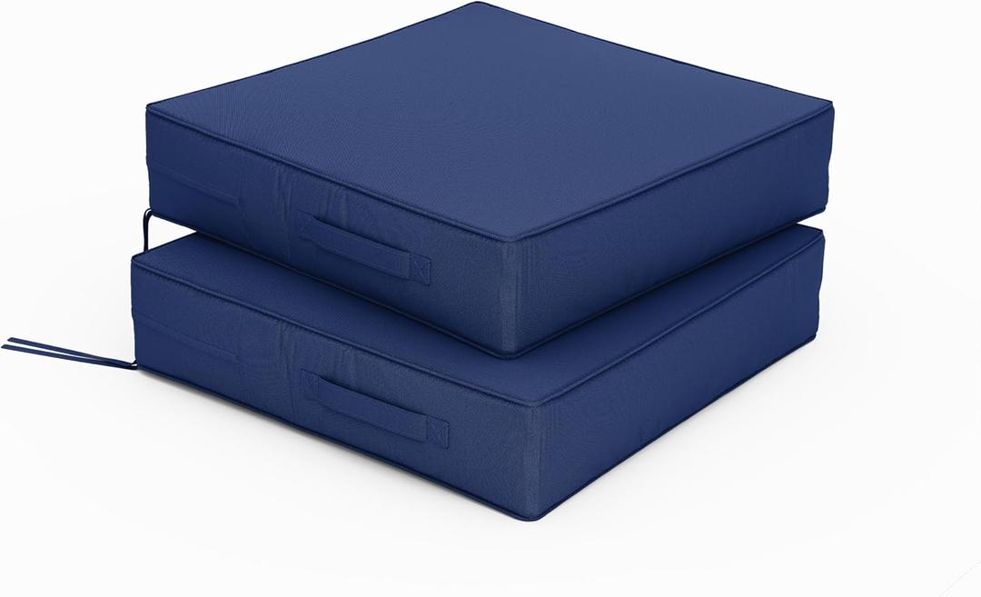 Patio Chair Cushions 19 X 19 X 4 Inch Waterproof Outdoor Seat Cushions for Patio Furniture, Outdoor Sofa Couch Pads with Ties & Handle, Set of 2, Blue