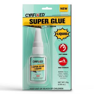 6 x Super CA Glue Liquid, Clear Quick Dry Cyanoacrylate Adhesive for Wood Plastic Leather Metal Pottery Glass Ceramic Shoe Sole Repair, Instant Strong Bond for Jewelry, Craft, 3D Models, Woodworking (25gx1)