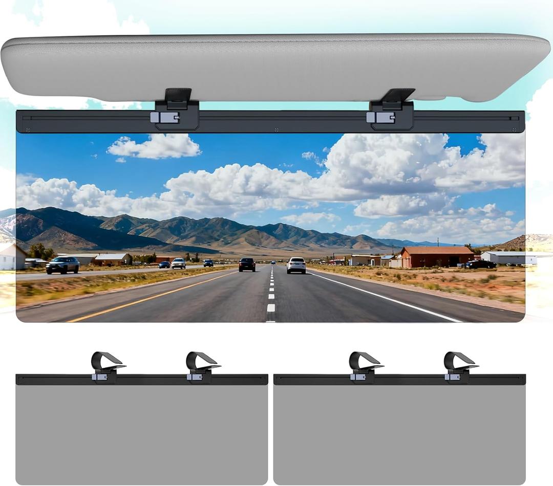 Sun Visor Extender for Car, Visor Extender Attachment for Car, Adjustable Visor Extender Sun Blocker UV400, Polarized Sun Visor Extender, Anti-Glare, UV Protector (2 Pack, Large)