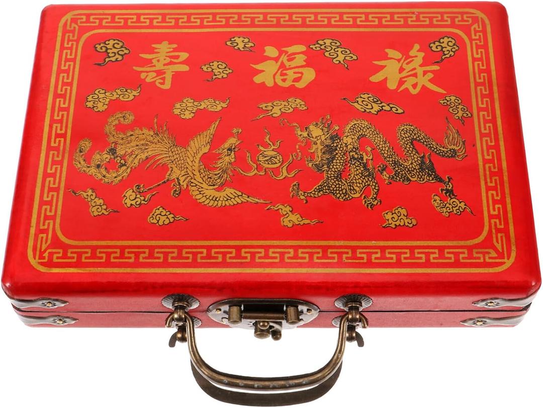 TOYANDONA Mahjong Box Only Mahjong Storage Box Wood Potable - Game Organizer with Handle Chinese Storage Case Game Tiles Empty Container