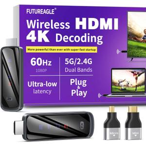 Wireless HDMI Transmitter and Receiver 328FT/100M,4K Decode Plug & Play Portable 5G+2.4G Wireless Display Adapter Extender Kit for Video and Audio to Monitor (Black)