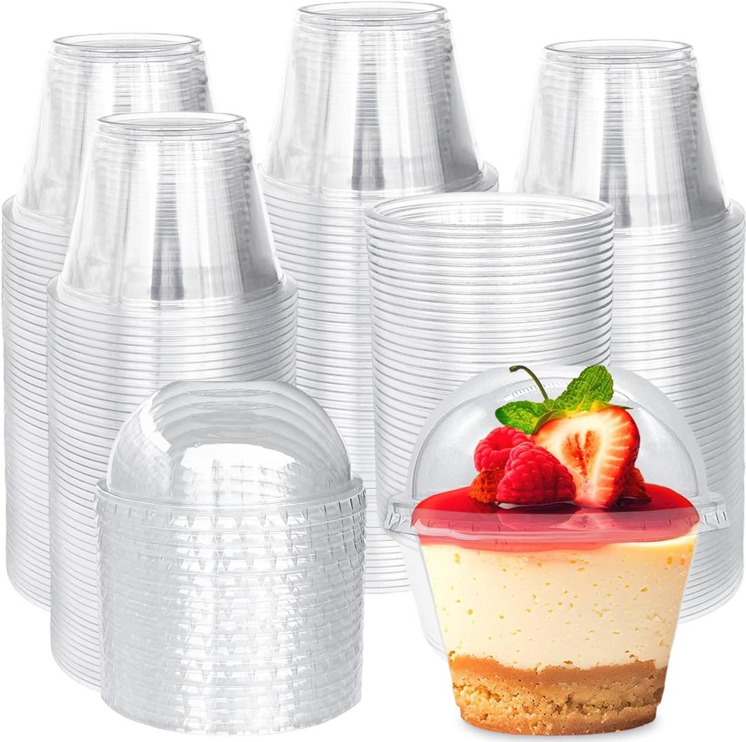 100 Pack 6 oz Plastic Cups with Dome Lids (No Hole),Crystal Clear PET Dessert Cups,Disposable Party Dessert Cups for Fruit,Parfait,Pudding,Yogurt,Ice Cream,Cold Drinks, Medium
