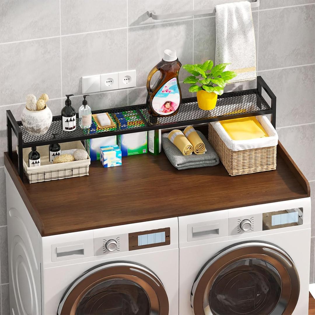 Washer Dryer Countertop with Shelf, 54" x 27.5" Wooden Washer and Dryer Topper, Laundry Countertop with Anti-Slip Pads, Washer Dryer Topper for Laundry Room Organization and Storage (Dark Wood) (1PCS-Frame)