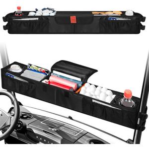 Golf Cart Storage Baskets, No Drilling Front Golf Cart Organizer, Foldable Golf Cart Organizer Compatible with Ezgo, Club Car, Kandi Golf Carts Accessories, Insulated Cup Holder