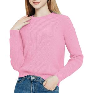 Urban CoCo Women's Solid Long Sleeve Crew Neck Knitted Pullover Sweater Tops (Pink, XL)