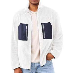 Yousify Mens Fuzzy Sherpa Jacket Casual Fleece Full Zip Stand Collar Coat Fall Winter Warm Outwear (Medium, White)